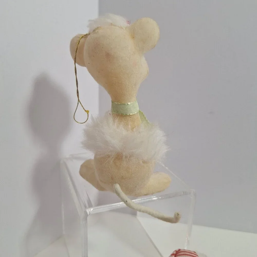 3 Vtg Flocked Mouse Mice Lot 4" Christmas Ornaments White Gray Nurse Adorable! - Picture 4 of 11